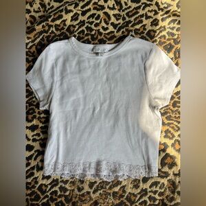 Topshop White Lace-Hem Short Sleeve Tee